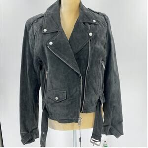 New MARC NEW YORK Grey Sabrina Suede Moto Biker Jacket Women's Size Large